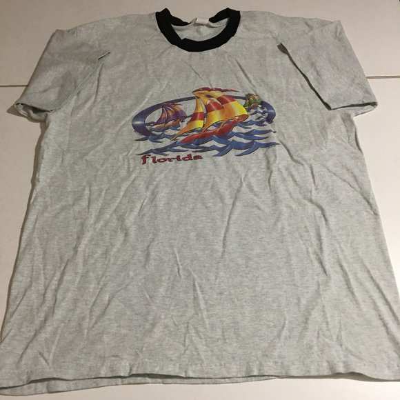 Other - Vintage Florida Mens XL Gray Ringer T-Shirt Beach Boat Ocean